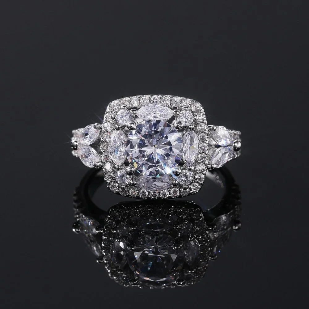 ▶SHINY ROUND CZ SQUARE 925 STERLING SILVER LUXURY WEDDING RINGS FOR WOMEN, L053